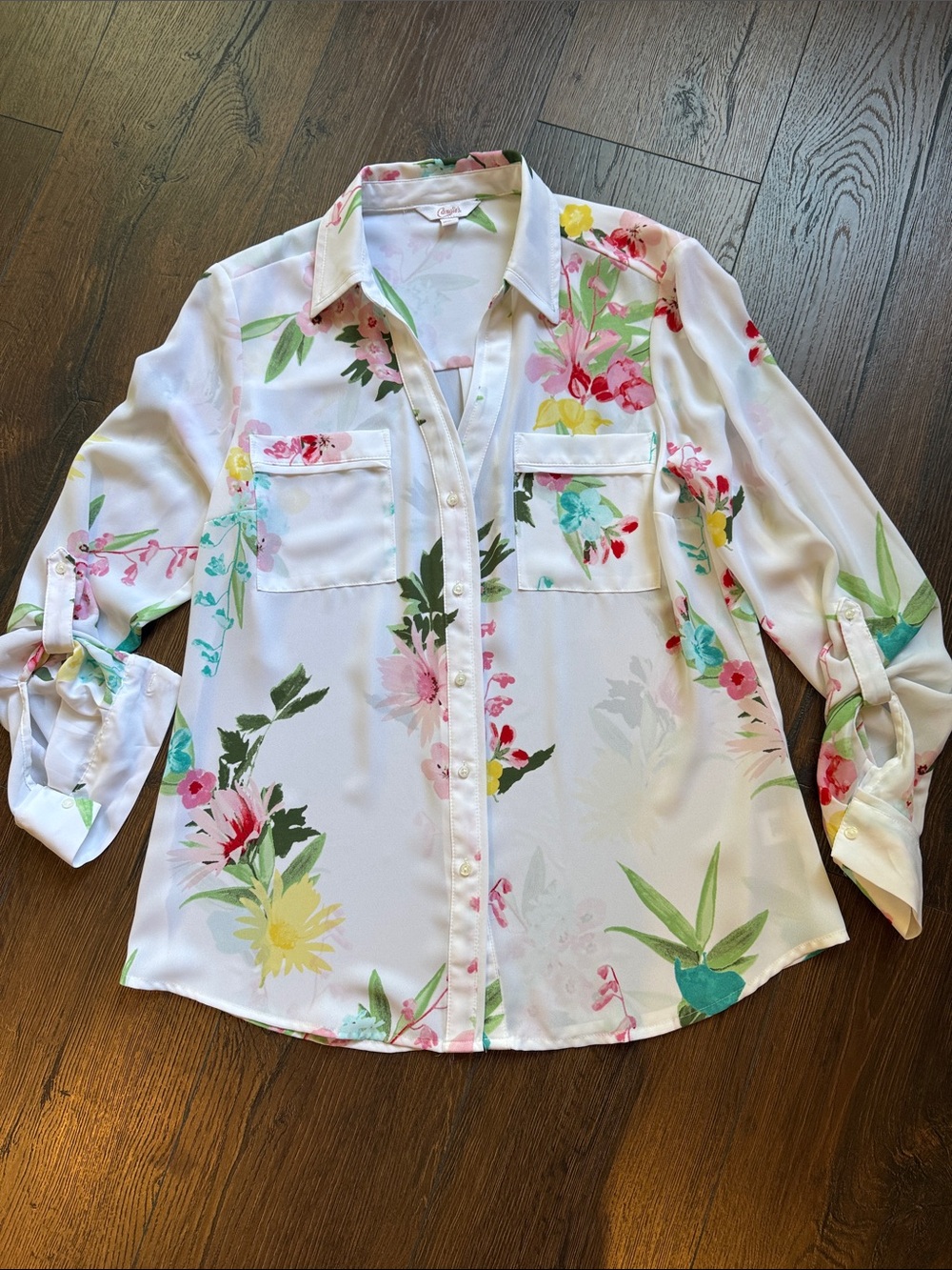 Candie's White Floral Button-Down Top